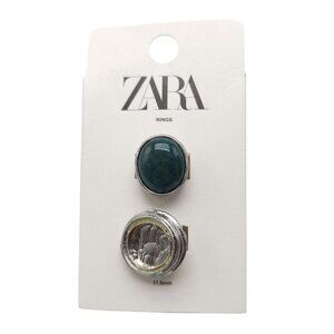 Zara Set Of 2 Silver Tone Rings With Green Size 17.5mm READ ME
